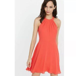 Express Cocktail Dress - Size 4 - coral - Fit and Flare Halter Dress